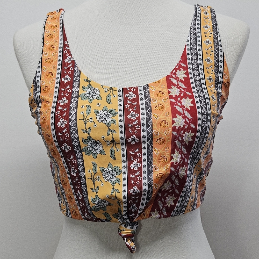 Boho Floral Stripe Crop Top Size 6 Sleeveless Tank Festival Summer Vacation